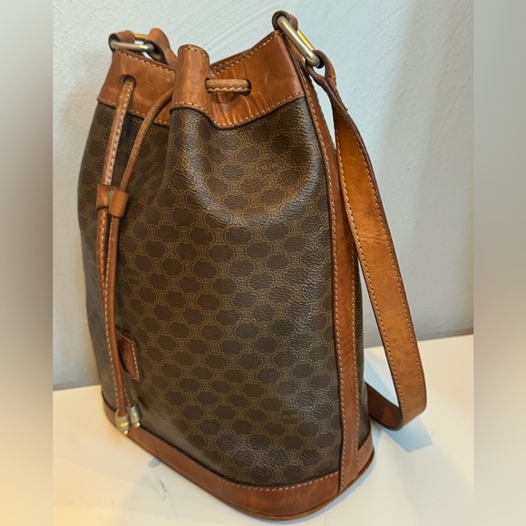 Celine Macadam Vintage Blason Brown Leather Drawstring Bucket Shoulder Bag - Picture 4 of 14